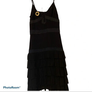 Luxury thin straps layered chiffon black fit and flare dress Sz  4